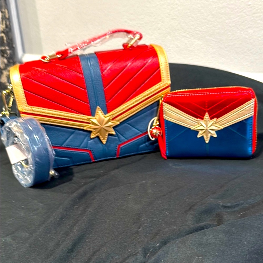 Loungefly Marvel Red and Blue Women's Bag and matching Wallet